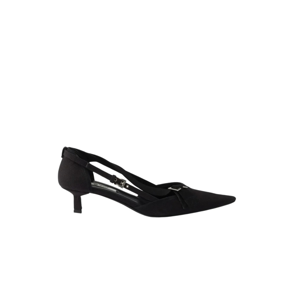 Prada - Pointed Slingback Black Kitten Heel Pumps - IT 38.5